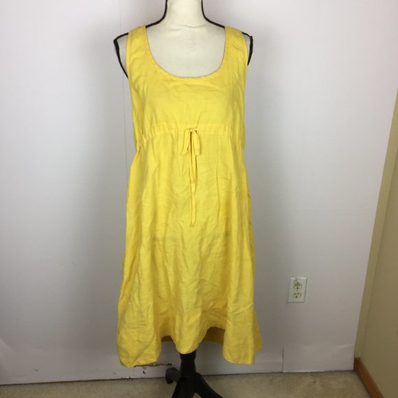 Eileen Fisher Tank Tunic Swing Dress Size M Womans Yellow Linen Drawstring Waist - Picture 1 of 13